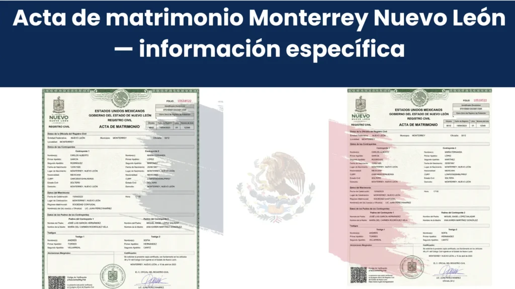 Acta de matrimonio Monterrey Nuevo León — información específica