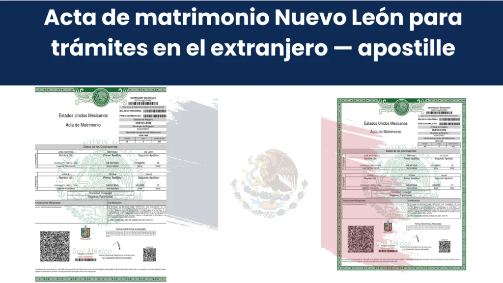Acta de matrimonio Nuevo León para trámites en el extranjero — apostille