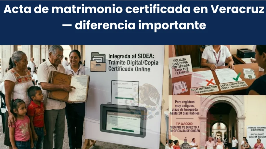 Acta de matrimonio certificada en Veracruz — diferencia importante