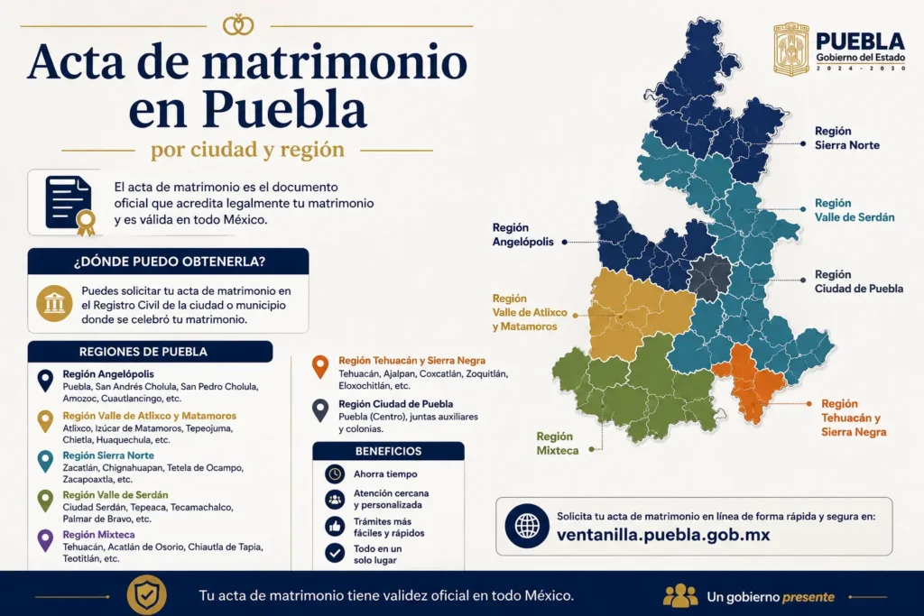 Acta de matrimonio en Puebla por ciudad y región