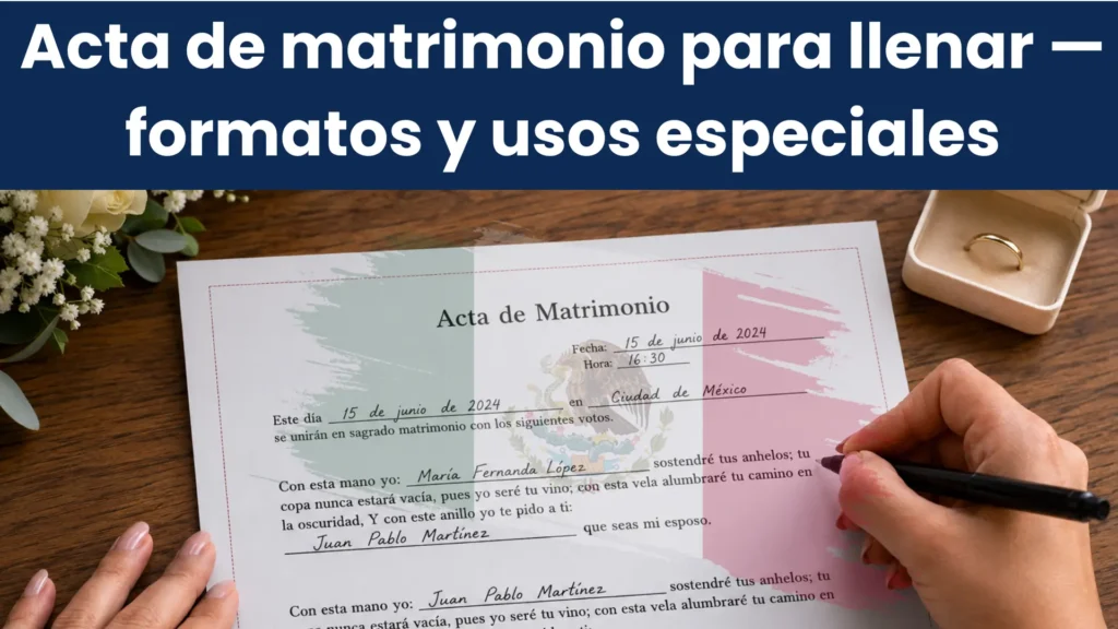 Acta De Matrimonio Para llenar — Formatos Y Usos Especiales