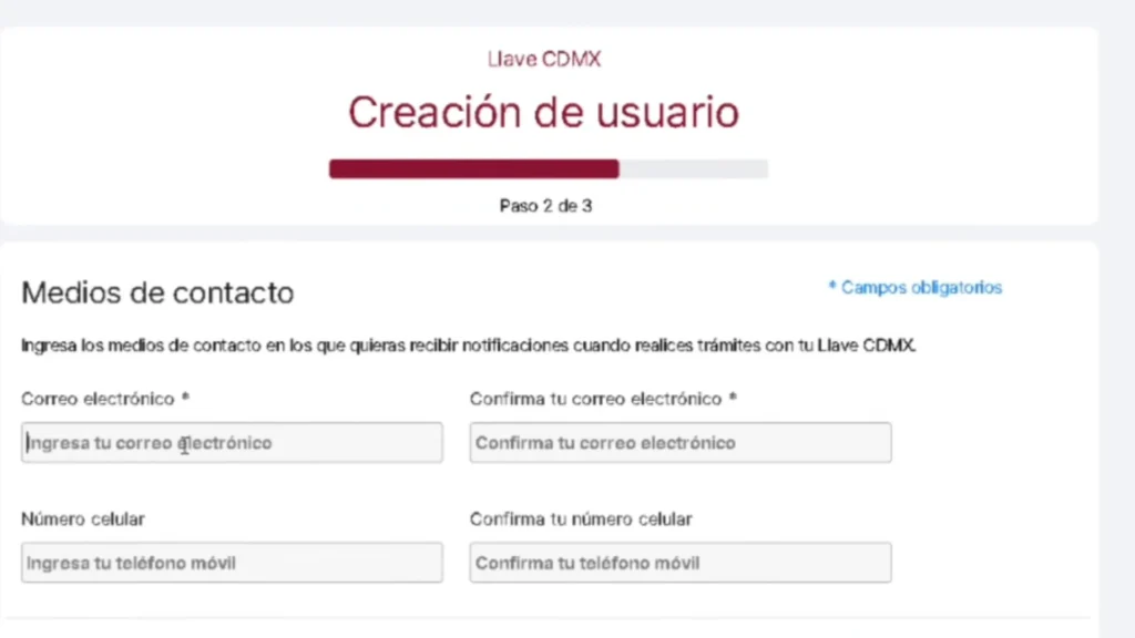 Paso 3:Agrega tu correo electrónico y número de celular.
