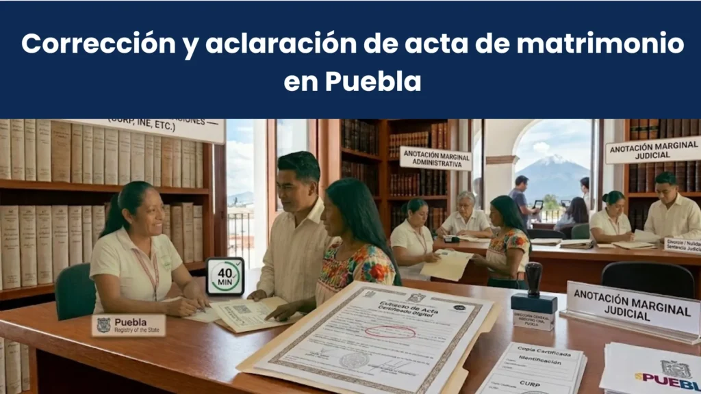 Corrección y aclaración de acta de matrimonio en Puebla