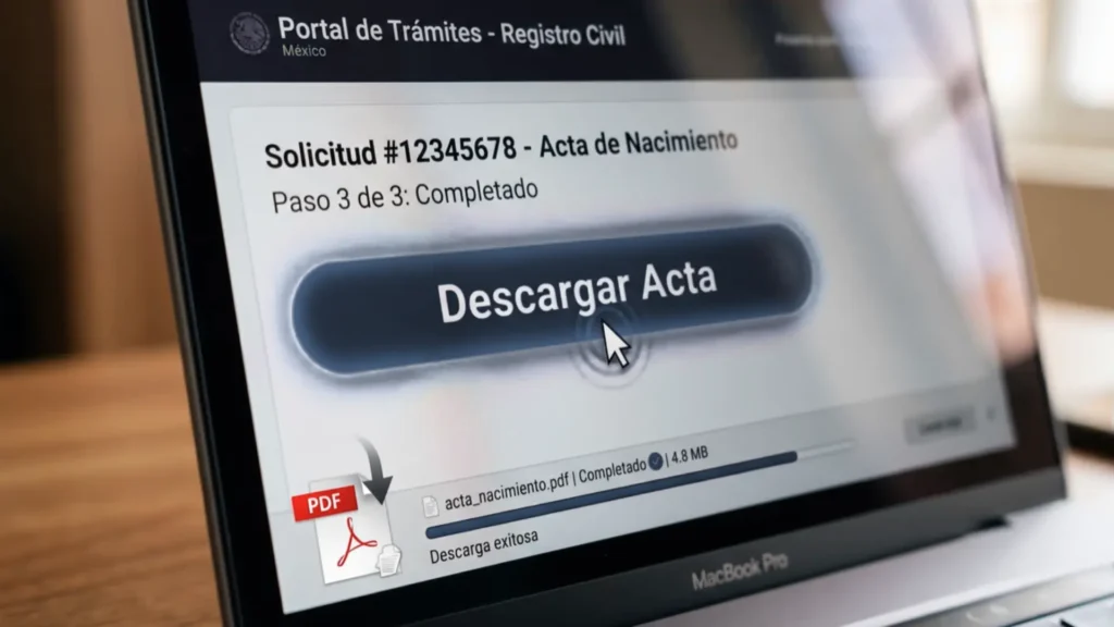 Paso 5:Descarga tu acta Una vez confirmado el pago, el sistema genera tu copia digital oficial al instante. La recibirás en tu correo y podrás descargarla directamente.